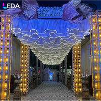 LEDA Rideau de plafond ondulé pour mariage intérieur/extérieur, bande lumineuse LED RGB blanc chaud, rideau en mousseline pour fête