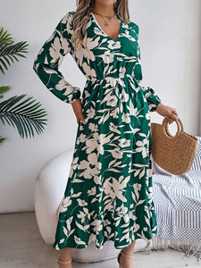 Automne <span class=keywords><strong>hiver</strong></span> loisirs fleurs taille contrôlée manches longues robe à volants vêtements pour femmes - Product Image 3