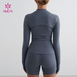 HUCAI özel naylon hafif heykel tam Zip hızlı kuru Skiny açık egzersiz spor kadın koşu Yoga ceketi - Product Image 2