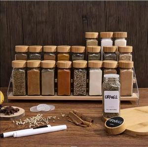 Bocaux à épices en verre avec couvercle en bambou Contenants d'assaisonnement Pot Salières Poivrières Organisateur d'épices Ensemble de pots à épices de cuisine - Product Image 2