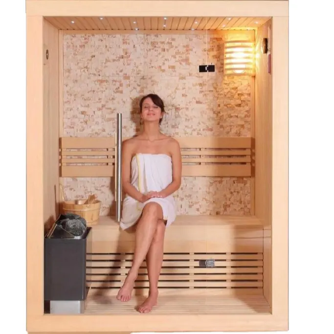 Sauna indipendente Sauna a vapore di dimensioni OEM con pietra della cultura e luci a LED