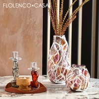 Vase à fleurs en verre irisé fait main avec superposition de toile blanche, luxe irisé, arc-en-ciel ambre, Art Déco FLOLENCO CASA Mariage
