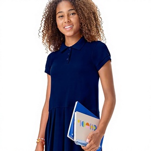 Robe d'uniforme scolaire pour filles, col polo, plissée, longueur genou, manches courtes, tenue de campus - Product Image 3