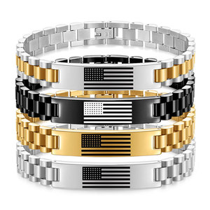 Wholesale Fine Bracelets & <b>Bangles</b> 316l Stainless Steel 14k 18k Pvd Gold Plated Hand Chain American Flag Bracelets for <b>Men</b> - Product Image 1