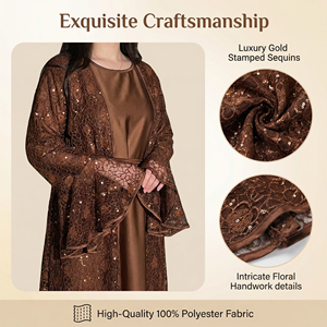 Vestido de noche con cuentas color café para mujeres musulmanas, ropa de lujo para banquetes - Product Image 3