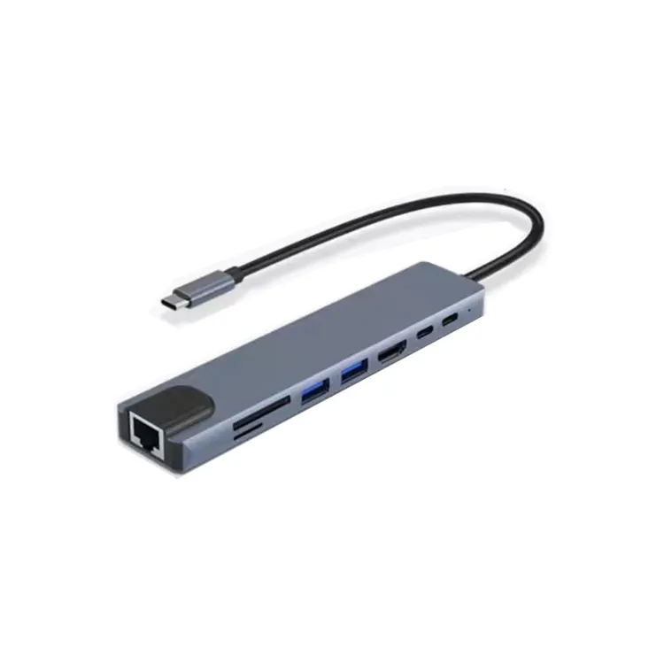 8-em-1 Tipo-C hubs USB-C HUB HDTV USB3.0 RJ45 TF SD PD Expansor de carregamento 8 portas Splitter Adaptador para Macbook Acessórios para computador