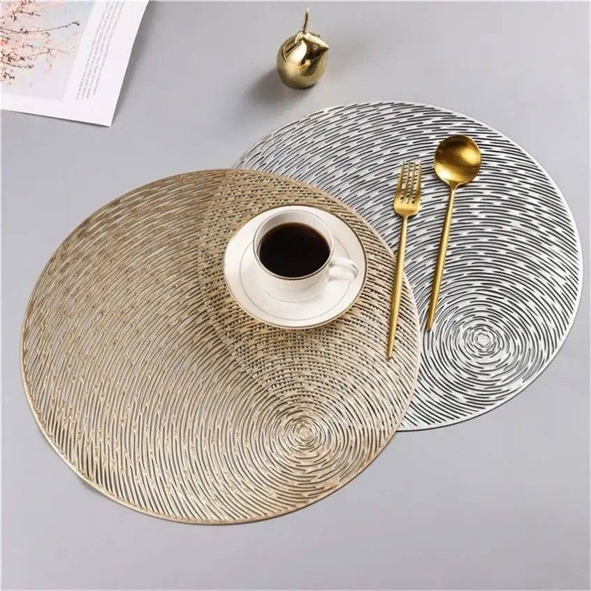 Set Braided Mat PVC Tablemat Coaster Hand Anti-Hot Dining Table Mats Japan Placemats Restaurant Round PVC Hollow Meal Pads
