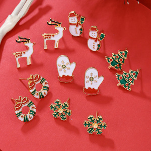 Christmas Stud Earrings Zinc Alloy Reindeer Gingerbread Noel Tree Snowflake Gift Unisex Fashion Jewelry - Product Image 4