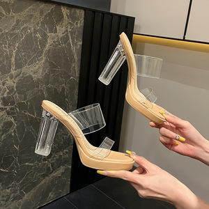 Sandales plates transparentes à plateforme pour femmes, talon en cristal, pour les fêtes et le quotidien - Product Image 1