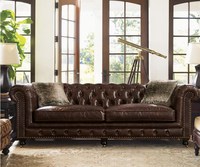 Vintage Mid-Century Luxuriöse Retro Chesterfield Couch im Amerikanischen Stil aus Braunem Leder, Sofagarnitur mit Knöpfen, langes Schlafsofa