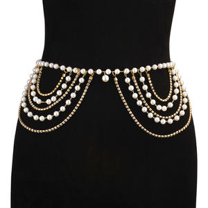 Cadena de cintura de perlas estilo europeo americano, cadena dorada de perlas de imitación, cadena corporal de un solo lazo para fiestas, joyería de moda. - Product Image 1