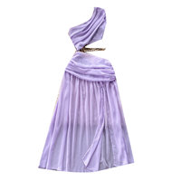 Robe longue en mousseline de soie à une épaule avec découpes et taille froncée pour femme, idéale pour l'été