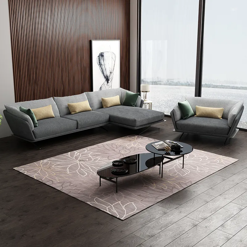 Italiaanse Elegant Stijlvolle Moderne Woonkamer L Vormige Zitgroep Couch Set Stoffen Bouncy Sofa