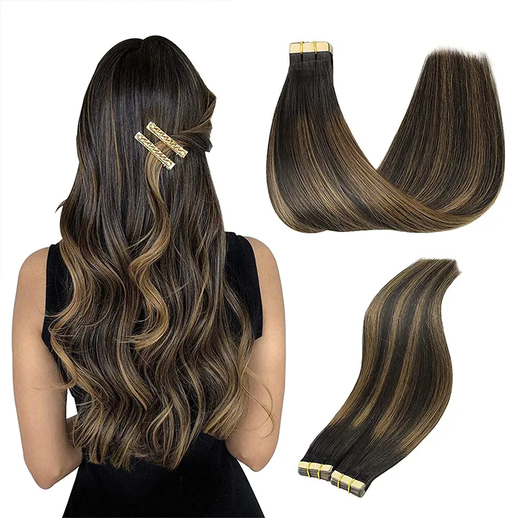 Wholesale Double Drawn Remy Hair Natural Invisible tape in hair extensions 100human hair