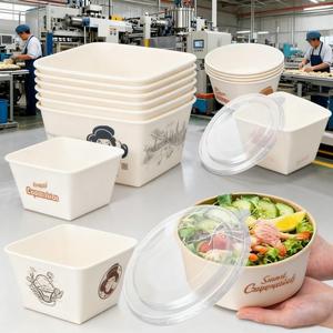 Tazón de Papel Desechable Personalizado de Fábrica con Tapa, Apto para Microondas, a Prueba de Fugas, para Catering Diario, Tazón de Papel Desechable Estadounidense con Tapa - Product Image 1