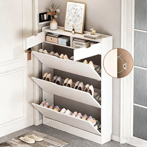 Mobiletto Sottile da Parete in <span class=keywords><strong>Legno</strong></span> per <span class=keywords><strong>Scarpe</strong></span> con Cassetti a Ribalta, Scaffale Nascosto per Ingresso, Bianco - Product Image 2
