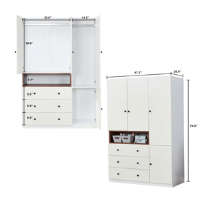 DB Armoire en bois à 3 portes Armoire de rangement blanche avec 3 tiroirs de grande capacité Conception de 2 pièces à plat - Product Image 3