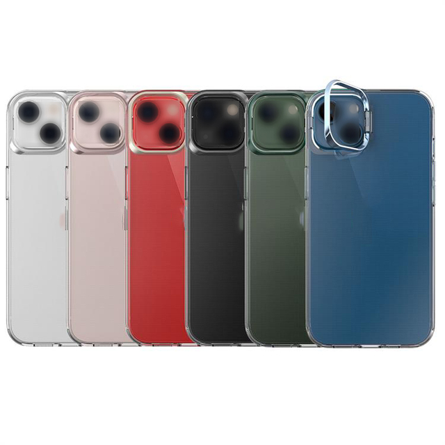 Clear Bumper Holder Phone Case for iPhone 13 Mini 12 11 Pro Max 14 Plus Shockproof Blue Frame Camera Protection Stand Cover