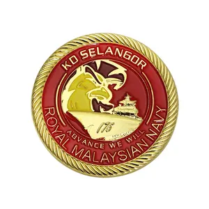 Guangdong manufacturer customized double sided metallic red soft enamel gold plated Malaysia navy souvenir gift challenge coin