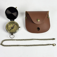 Boussole de poche vintage en laiton à ouverture rabattable avec chaîne et étui en cuir pour le camping, la randonnée et la navigation en extérieur