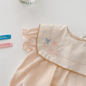 Mono con volantes de Boutique para niñas pequeñas, traje retro personalizado de manga corta con bordado rosa para verano - Product Image 6