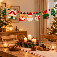 Guirlande de Noël en non-tissé et feutre 150 mm x 3 m, motif chapeau vert, pour décoration suspendue maison, fête, salle de classe, vitrine