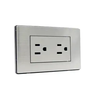 Top quality south american electric rectangular wall switch socket double 3 pin 220V stainless steel
