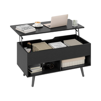 Table basse relevable COSTWAY en bois de bouleau moderne avec rangement dissimulé et étagères ouvertes, design rectangulaire pour salon (noir)