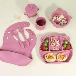 Juego de Cubiertos para Niños en Oferta, Baberos para Bebés, Plato con Ventosa, <span class=keywords><strong>Vajilla</strong></span> de Silicona <span class=keywords><strong>Completa</strong></span>, Juego de Destete para Bebés - Product Image 2