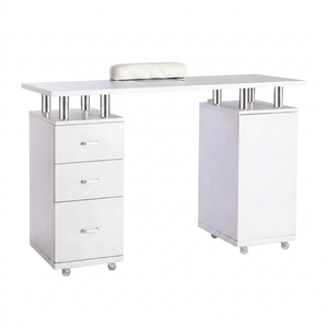 Mesa de Manicura Blanca para Salón de Belleza con Cajones, Gabinete y Soporte para Lámpara UV - Product Image 1