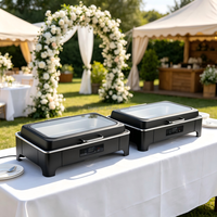 Chauffe-Plat Électrique 9L pour Buffet d'Hôtel, Plat de Présentation en Acier Inoxydable Noir pour Mariages et Banquets de Noël