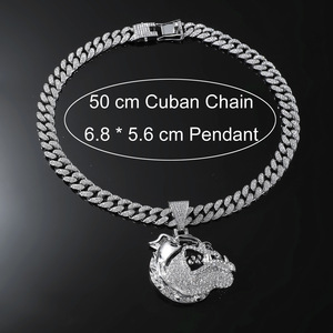 Nouveau Collier Pendentif Tête de Chien Hiphop Rap en Strass Plaqué Or pour Hommes, Bijoux de Mode en Alliage, Vente en Gros 2026 - Product Image 4