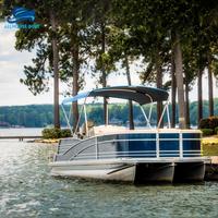 Bateau ponton en aluminium soudé AllhouseBoat de 21 pieds avec moteur hors-bord de 100 CV, grand pont plat, grand ensemble de canapés pour la pêche et les sports nautiques