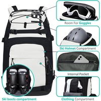 Sac à dos de ski grande capacité, imperméable, sac à bottes de ski 55L, sac à dos de snowboard avec compartiment pour casque, sac de transport pour équipement de ski d'extérieur