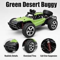 Voiture télécommandée RC Desert Buggy verte avec pneus tout-terrain surdimensionnés, cage de sécurité, fonction 'Suivez-moi' 50m, prête à l'emploi, modèle intérieur/extérieur, pour les 5-14 ans, en métal, échelle 1:12