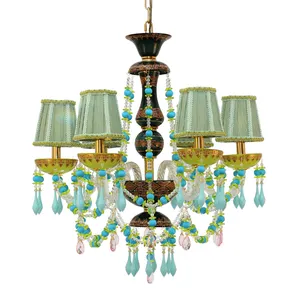 European brass lamp lampe hanging lamps home decor luxury chandelier green fabric chandelier morocco brass pendant light