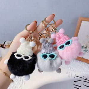 Cute Rabbit Plush Coal Ball <b>Key</b> <b>Chain</b> Personalized Creative Cartoon Toy Plush Ball Car Accessories Keychain for Bag Pendant - Product Image 2