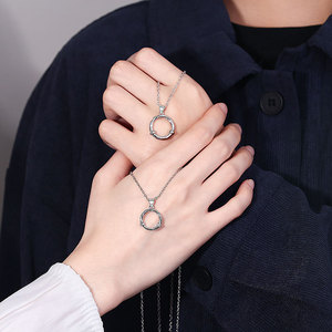Kalung pasangan Pareja Mobius, kalung pasangan liontin cincin lingkaran untuk pria wanita menarik jarak hati - Product Image 2