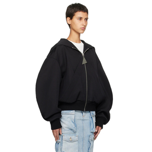 <span class=keywords><strong>Grande</strong></span> vente tricot côtelé ourlet poignets hauts laine vierge gabardine Bomber noir manches ballon à capuche Bomber <span class=keywords><strong>veste</strong></span> pour femmes - Product Image 6