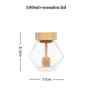 Toples madu kaca heksagonal kosong dengan gabus kayu 100ml 220ml 380ml madu jeli Jam makanan kelas kaca kemasan kaleng tertutup - Product Image 4
