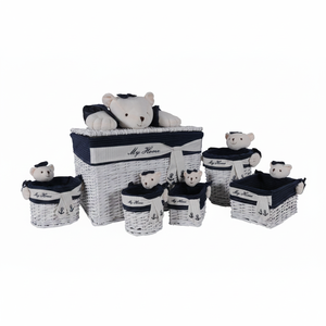 Set di Cinque Cesti in Vimini Blu e Bianco a Forma di Orsacchiotto, Contenitore per Giocattoli e Organizzatore Prodotto in Cina Modello AL1078 - Product Image 2