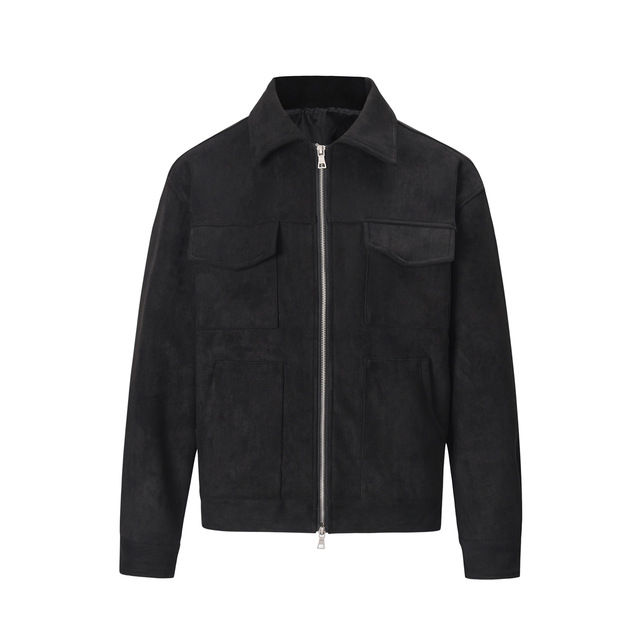 High Quality Men's Slim Fit Suede Leather Jacket Reversible Multi-Pocket Zippered Sporty Biker Style Dyed High Street Design