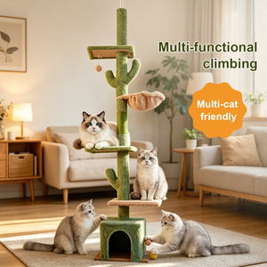 Customized Cactus <b>Cat</b> <b>Tree</b> Tower Floor to Ceiling Tall Sisal <b>Scratching</b> Post <b>Cat</b> Climbing Frame for Multi <b>Cat</b> Households - Product Image 5