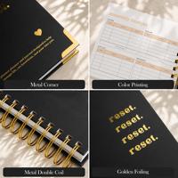 Carnet de bien-être personnalisé A5 avec couverture en papier noir, impression couleur spirale, dorure à chaud et coins métalliques