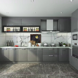 Meuble <span class=keywords><strong>de</strong></span> <span class=keywords><strong>cuisine</strong></span> modulaire en acrylique écologique <span class=keywords><strong>avec</strong></span> <span class=keywords><strong>volet</strong></span> <span class=keywords><strong>roulant</strong></span> et petite boîte lumineuse colorée au design élégant - Product Image 2