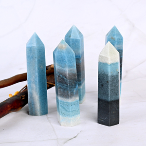 คริสตัลหกเหลี่ยมสีน้ำเงินธรรมชาติขัดเงาสำหรับตกแต่งและบำบัดรักษา ขายส่ง - Product Image 4