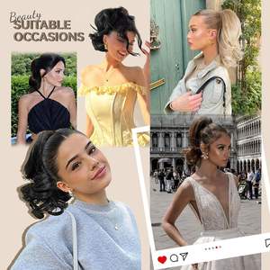 Extension de queue de cheval synthétique ondulée de 14 pouces avec pince à griffes, extensions de cheveux à clipser pour femmes (marron clair avec reflets beiges) - Product Image 5