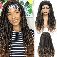 Perruque bandeau pour femmes noires, perruque synthétique haute température Goddess Faux Locs avec pointes bouclées, perruque bandeau tressée africaine