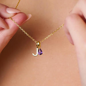 Collar con Colgante de Lágrima con Letra y Piedra de Nacimiento, Chapado en Oro de 18k PVD, Acero Inoxidable, Resistente al Agua, Fabricante de Joyería Personalizada LUCKYJIU - Product Image 2