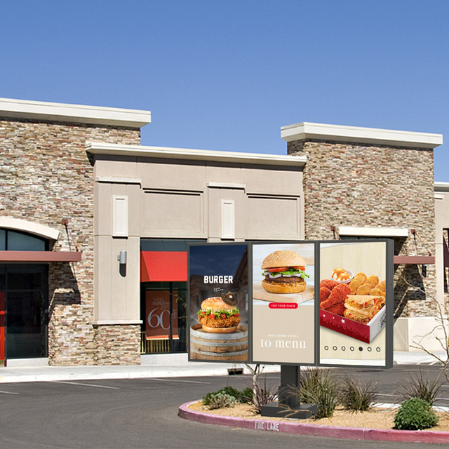 Customized Full Color Advertising LCD Screen Digital Kiosk Totem 1*3 Outdoor Drive-thru Digital Menu Boards